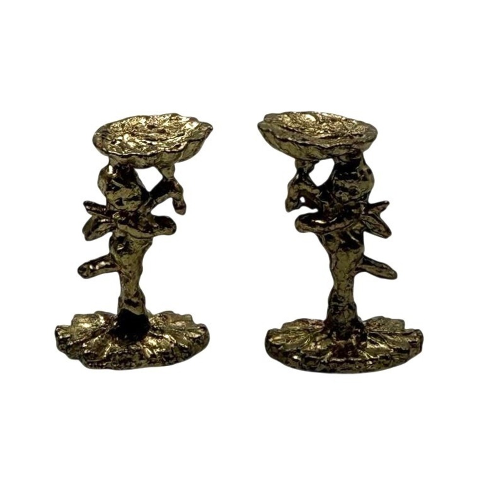 Vintage Miniature‎ Brass Cherub Figurines Set of 2 Angel Shell Statues 1 Inch